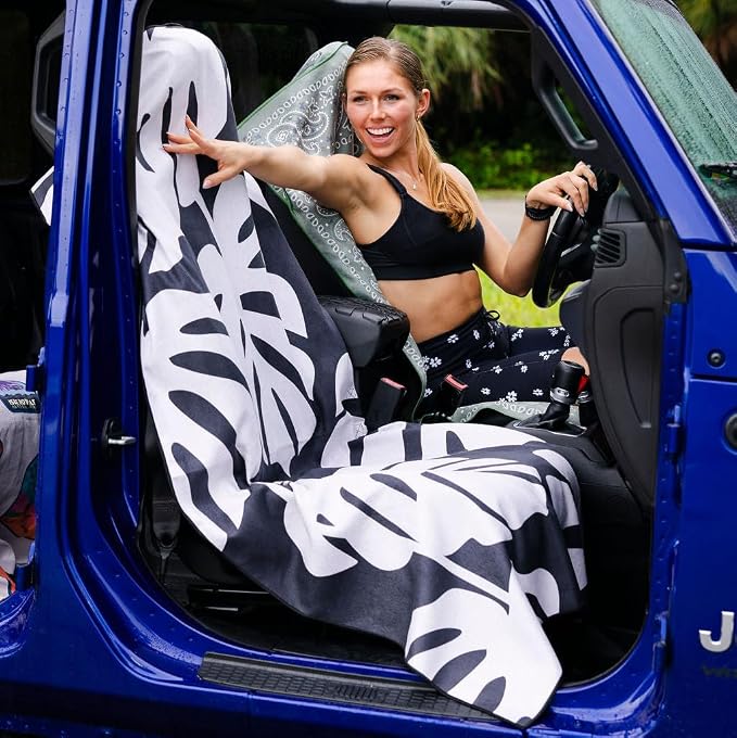 Sprints Athletic Running Towel, Full-Sized, Car Seat Cover - Performance Microfiber (Monstera of Race's Past) - Image 5