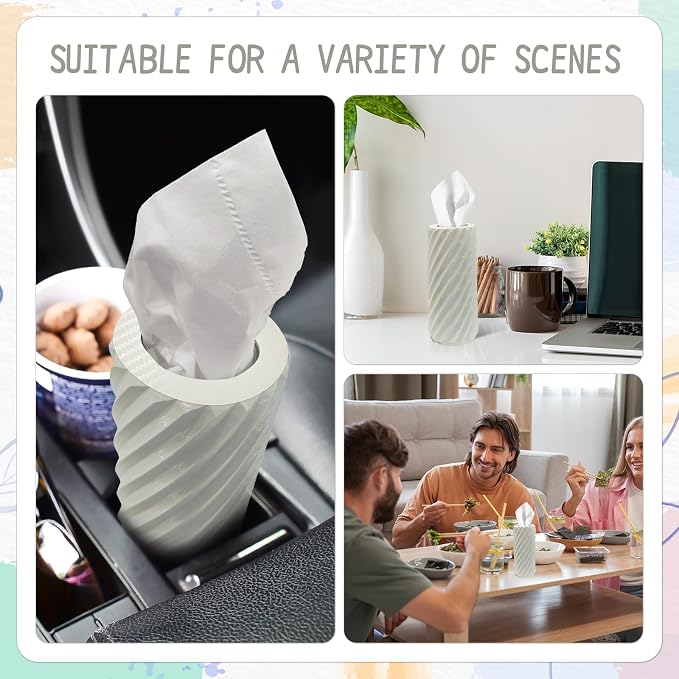 Car Tissue Holder, Refillable Round Cylinder with 3 Tissue Packs, Universal Fit for Vehicle Cup Holder, Home & Office, Car Accessories Interior (Light Grey) - Image 7
