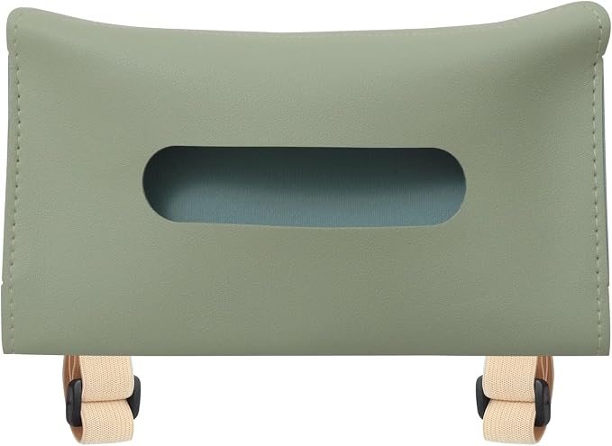PATIKIL Car Tissue Holder, PU Leather Rectangle Napkin Paper Towel Dispenser Box Case with Elastic Strap for Car Sun Visor Seat, Green by PATIKIL