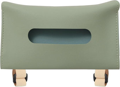 PATIKIL Car Tissue Holder, PU Leather Rectangle Napkin Paper Towel Dispenser Box Case with Elastic Strap for Car Sun Visor Seat, Green by PATIKIL