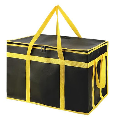 Bodaon Insulated Food Delivery Bag, XXXL Grocery Bags, Black-Yellow, 1Pk | Pizza Delivery Bags for Hot and Cold Food, Commercial, Large Capacity Reusable Warming Bag, Catering Cooler Bag for Rideshare by Bodaon