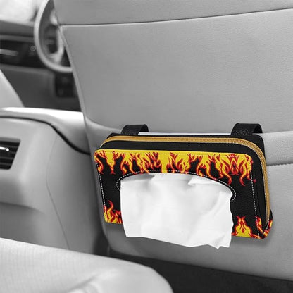 Biyejit 2 Pack Car Tissue Holder, Fire Flame PU Leather Hanging Paper Towel Box, Auto Napkin Holder Cover Paper Tissue Dispenser for Sun Visor & Backseat Vehicle - Image 4