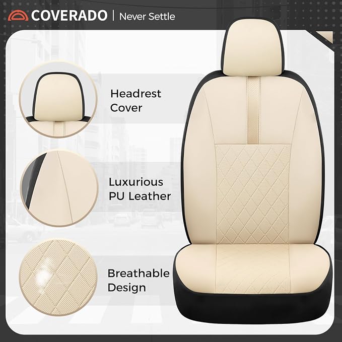 Coverado Car Seat Covers Front Pair, Automotive Leather Seat Covers for Car，Universal Fit Front Back Seat Cover, Non-Slip Waterproof Breathable Car Seat Protector - Image 3