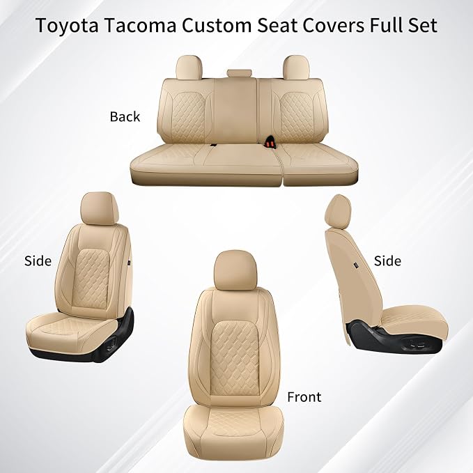 Huidasource Tacoma Front & Rear Full Set Seat Covers Fit for Toyota Tacoma 2016-2023 Double & Crew Cab SR SR5 Limited TRD Sport/Pro/Off Road, Automotive Car Seat Cushion Cover (Full Set/Beige) - Image 9