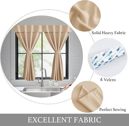 NICETOWN Biscotti Beige Living Room Blackout Curtains 63 Inches Long | Farmhouse Solid Thermal Insulated Self Adhesive Drapery Panels for Office Loft, 1 Panel, 42" x 63" - Image 5