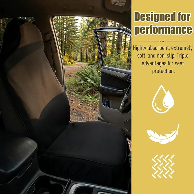 2PCS Car Towel Seat Cover, Waterproof Non-Slip Automotive Towel Protective Cover, Sweat-Proof Machine Washable Removable Carseat Vehicle Front Seat Mat Protector, Universal Fit (Black) - Image 3
