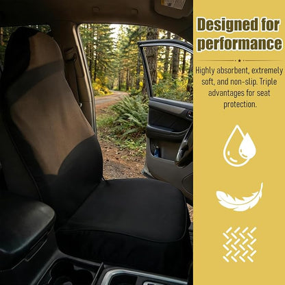 2PCS Car Towel Seat Cover, Waterproof Non-Slip Automotive Towel Protective Cover, Sweat-Proof Machine Washable Removable Carseat Vehicle Front Seat Mat Protector, Universal Fit (Black) - Image 3
