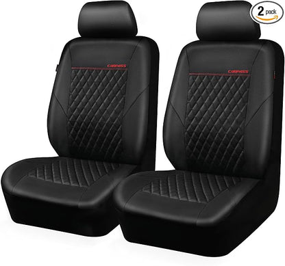 CAR PASS Quilting Leather Seat Cover Two Front Seats Only, Universal Fit Automotive Front Seat Covers Waterproof Deluxe PU Premium Vinyl Luxury for Cars Sedan Van SUV Airbag Compatible 2 Pieces,Black by CARPASS