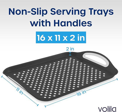 Food Trays for Eating on Couch - 2 Pack - Non Slip Dinner Trays for Eating Set of 2 Non Slip Serving Tray and Food Tray with Handles (Black & White) - Image 3