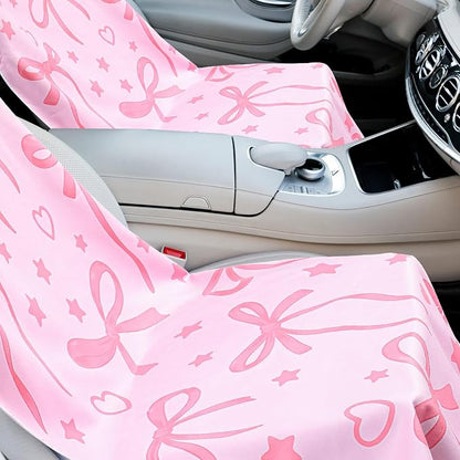 Hahafelt 2 Pack Car Seat Towel Cover with Storage Bag, Pink Bow | 63 x 32 in Car Towel Seat Cover Non Slip Waterproof, Gym Workout Swimming Running, Machine Washable Sweat Absorbent Protector - Image 4
