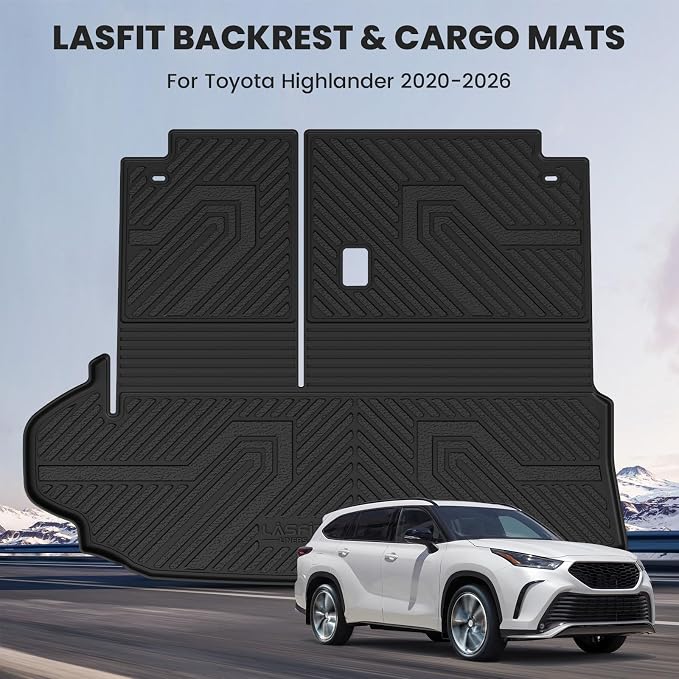 LASFIT Cargo & Backrest Mats for Toyota Highlander 2026-2020 7 & 8 Seats | Fit Without Subwoofer, All Weather TPE Custom Fit Cargo Liner, Full Coverage Cargo Mats - Image 2