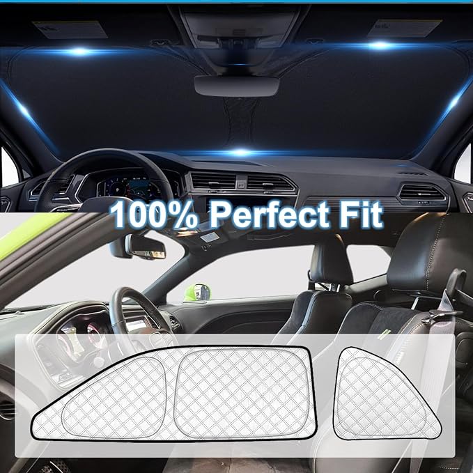 KMF 6pcs Thicken Full Sun Shades for Dodge Challenger 2015-2023 Accessories,Car Window Covers Sunshade for Windshield Side Rear, UV Block Visor Privacy for Car Camping with Storage Bag - Image 4