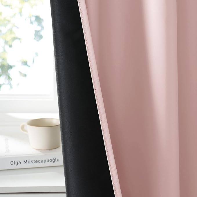 RYB HOME Bedroom Blackout Curtains 80 inches Long, 100% Blackout | Thermal Insulated, Noise Reducing, Curtains for Living Room Nursury, For Sleep, W42 x L80, Biscotti Beige - Image 3