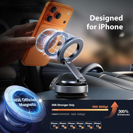 Magnetic Phone Holder for Car, Phone Mount for iPhone and Android | Aerospace Aluminum; 3200gf Magnet; 80LBS Vacuum Suction; 360° Adjustable; Compatible with MagSafe - Image 2
