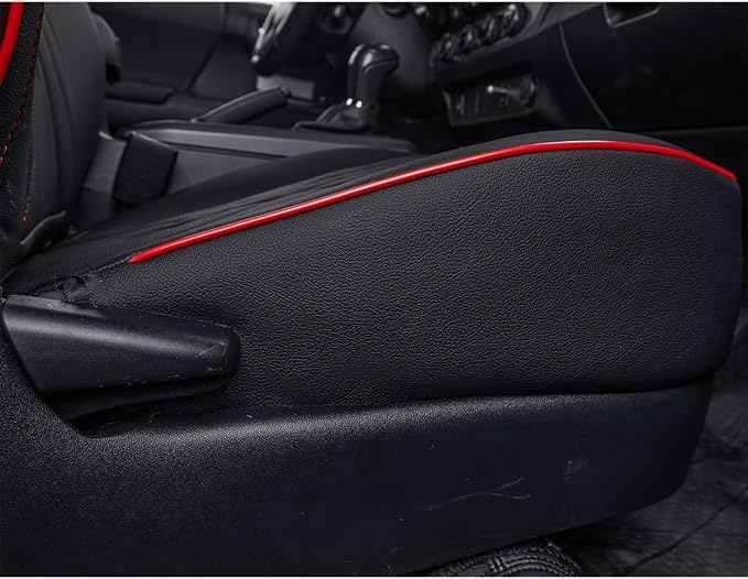 EKR Custom Fit Tacoma Leather Car Seat Covers for Toyota Tacoma 2012 2013 2014 2015 (TRD Sport Seats)- Full Set,Faux Leather(Black with Red Trim) - Image 3