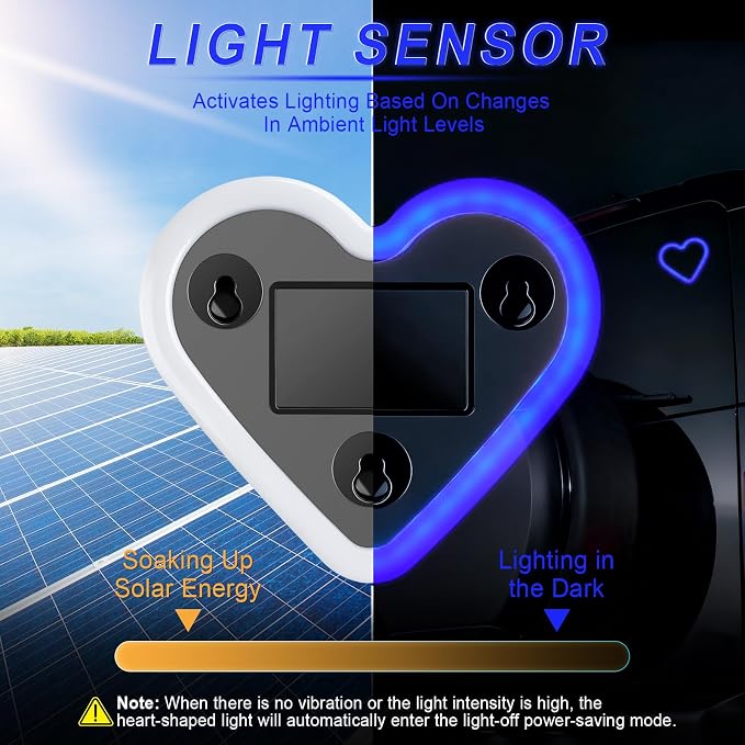 iFunyLED Heart-Shaped Solar Powered Car LED Interior Ambient Light, Wireless Lamp with 5 Lighting Modes, Dual Charging & Dual Sensor Design, Cute Car Accessories Gift for Women, Pack of 2 (Blue) - Image 3