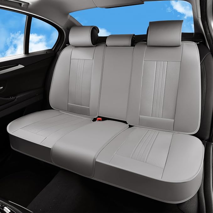 Huidasource Gray Rear Seat Cover, Luxury Faux Leather Back Seat Car Cover, Velcro Adjustable, Compatible with Child Seat, Perforation Cooling＆Heating, Universal Fit for Most Cars Vans Trucks SUVs Gray - Image 9