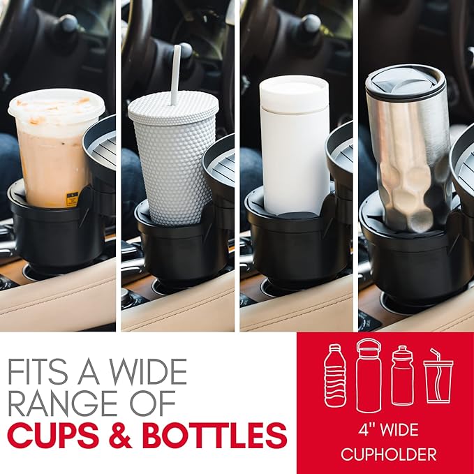 Macally Car Cup Holder Tray and Cup Holder Expander with Phone Slot - Enjoy Your Meal - 9" Car Food Tray Table and Drink Holder for Yeti, Hydroflask, etc. - Image 4