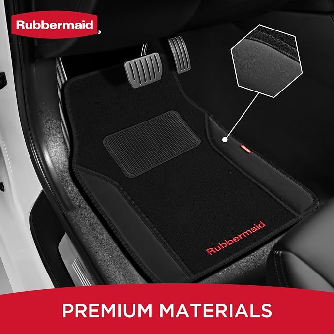 Rubbermaid Car Mats, Carpeted Floor Car Mat with Faux Leather & Built-in Heel Pad, Two-Tone Car Rug Floor Mats, Stylish Carpeted Floor Mats for Cars, Trucks & SUVs Black Color - Image 2