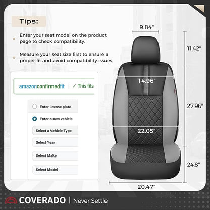 Coverado Car Seat Covers Front Pair, Automotive Leather Seat Covers for Car，Universal Fit Front Back Seat Cover, Non-Slip Waterproof Breathable Car Seat Protector - Image 6