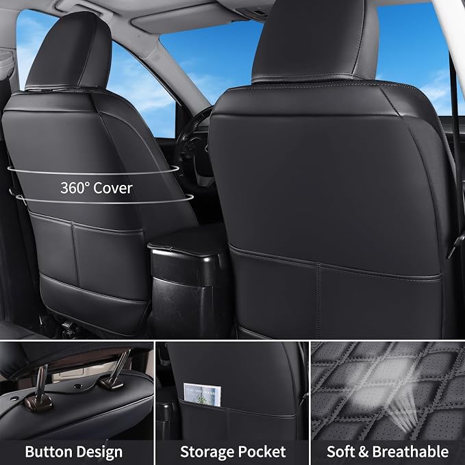 Huidasource Car Seat Covers Fit for Toyota RAV4, Full Coverage Waterproof Leather Seat Cushion Covers Full Set Fit for 2013-2018 Toyota Rav4 XLE LE XLE Premium Limited (Not for Hybrid, Black) - Image 3