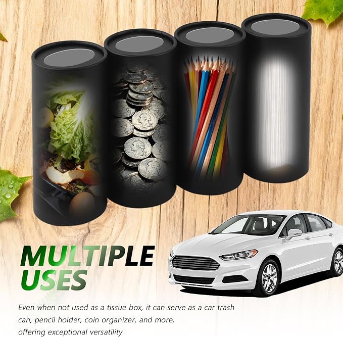 4PCS Car Tissue Holder,Pull-Out Cylinder with 30-Count Tissue | Minimalist Design Fits Cup Holders,Refillable Container,Multipurpose as Trash Can/Coin Holder,Portable for Car/Travel/Office - Image 6
