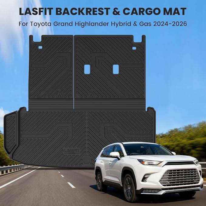 LASFIT Cargo Mat for Toyota Grand Highlander 2024-2026 with Backrest Mat | Not for Highlander, Fits Gas& Hybrid Models, Fits 7 & 8 Seats, Rear Cargo Area, All Weather TPE, Easy to Wash - Image 4