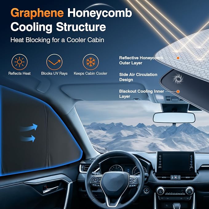 Custom Fit Toyota RAV4 Side Window Sun Shade 1996-2021, Rear Blackout 7PCS | Graphene honeycomb heat blocking fabric, embedded no-suction setup, no magnets, blackout privacy, folds for compact SUV trips - Image 3