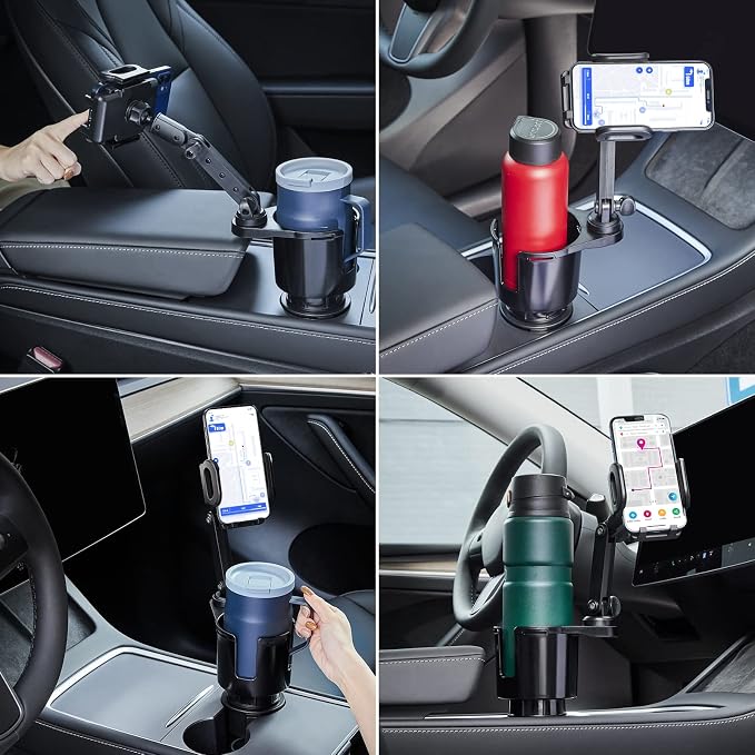 This Hill Car Cup Holder Expander Adjustable Base with Phone Mount 360° Rotation Cup Holder Cell Phone Holder for Car Compatible with iPhone All Smartphones - Image 6