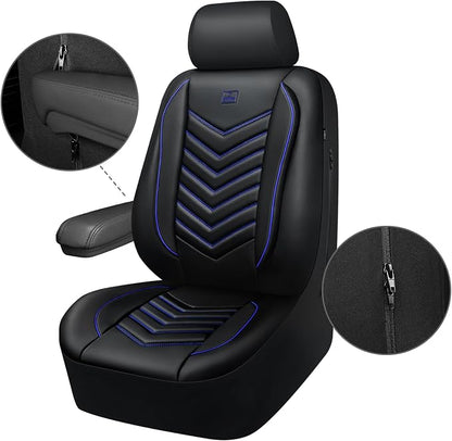 CAR PASS 3D Foam Faux Leather Seat Covers Front Seats,Waterproof Leather Front Seat Cover for Car,Universal Fit for SUV Truck Sedan Automotive,Armrest Airbag Compatible Anti-Slip, Black and Blue - Image 8