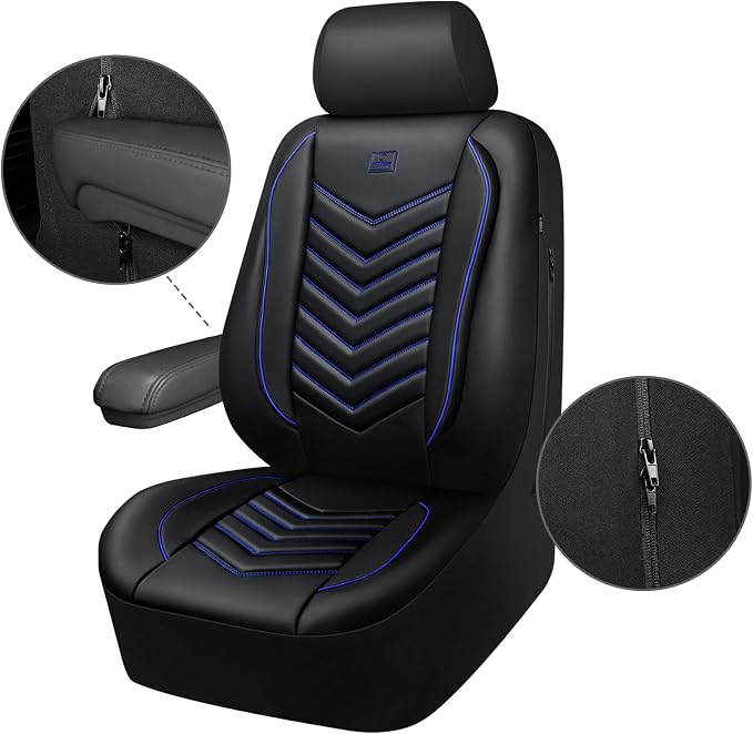 CAR PASS 3D Foam Faux Leather Seat Covers Full Set, Waterproof Leather Seat Cover for Cars, Luxury Universal Fit for SUV Truck Sedan Automotive, Armrest Airbag Compatible Anti-Slip, Black and Blue - Image 9