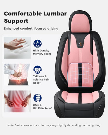 Huidasource Car Seat Covers Front Seats Luxury Nappa Leather, Front Seat Covers with Airbag, Front Storage Pocket, Lumbar Support, Cooling＆Heating, Universal Fit for Most Cars SUV Trucks, Black&Pink - Image 3