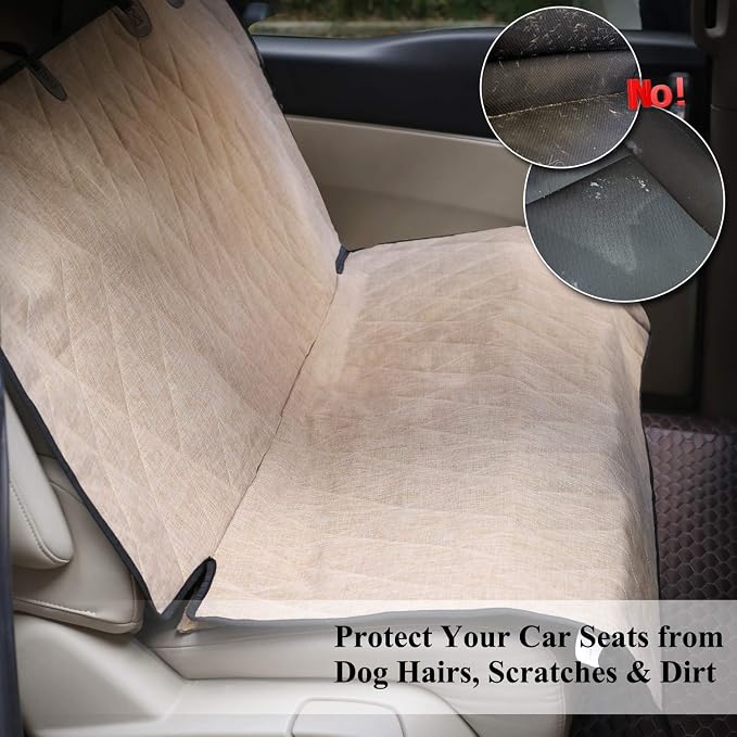VIVAGLORY Dog Seat Cover Pet Seat Protector, Large, Heather Khaki | Backseat Cover for Car Suv & Truck, Back Rear Backseat Bench Protector - Image 2