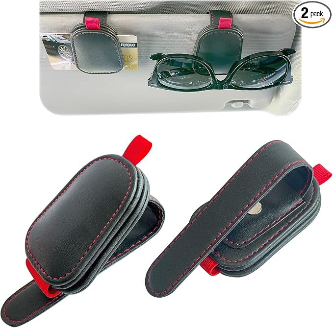 2 Pack Sunglasses Holder for Car Visor, Magnetic Leather Eyeglass Clip, Applicable to Most Eyeglasses,Ticket，Notes and Non-Magnetic Cards, etc. (Black) by Unknown