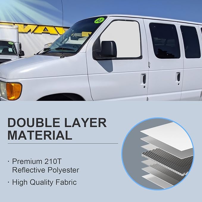 Front Side Window Sun Shade with Suction Cups for 1992-2025 Fo-rd E-Series E-150 E-250 E-350 E-450 Van Motorhome, Foldable Window Sunshade Sun Visor, Side Window Shades Blocks UV Rays Heat - Image 5