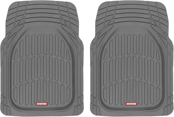 Motor Trend 2 Piece Front Car Floor Mats- Gray FlexTough Contour Liners-Deep Dish Heavy Duty Rubber Floor Mats for Car SUV Truck & Van-All Weather Protection, Universal Trim to Fit by MotorTrend