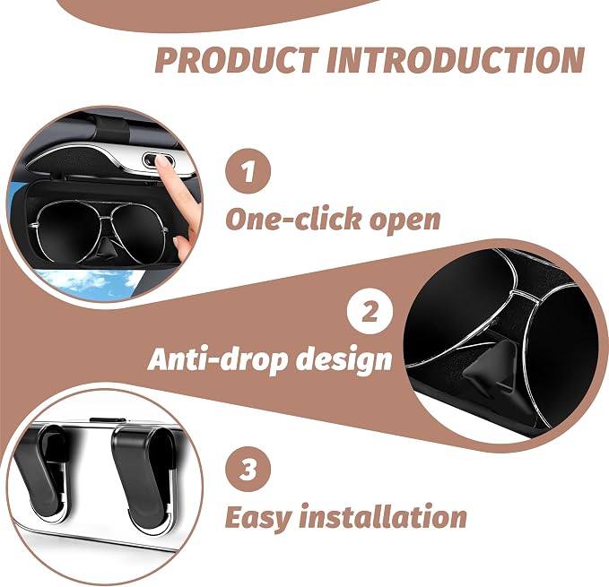 Sunglasses Holder for Car Sun Visor, Protective Automotive Eyeglasses Storage Case Hanger, Car Sunglass Holder Suitable for Truck and Sedan to Place Sunglass (Beige) - Image 3