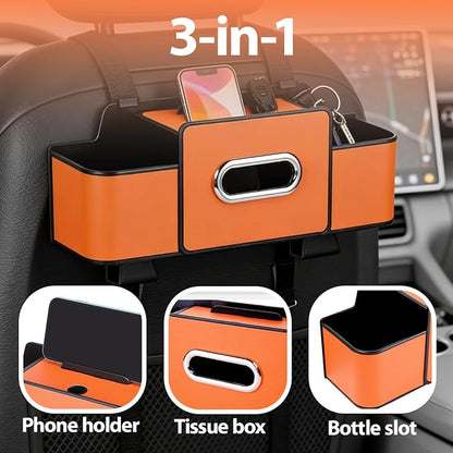 ZenChef Three-in-one Car Organizers and Storage, 2025 New Multi-function Car Tissue Holder, Multi-function Backseat Car Organizer with Cup Holder, Tissue Box, Hook (white) - Image 3