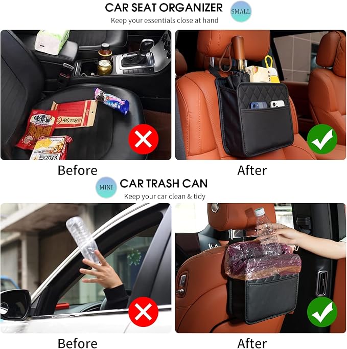 FrgKbTm 2Pack Car Seat Back Hanging Bag Car Document Holder Multi-Pocket Bottle Bag Storage Waterproof Pu Leather Box Organizer Travel Tidy Pouch Pocket Kids - Image 5