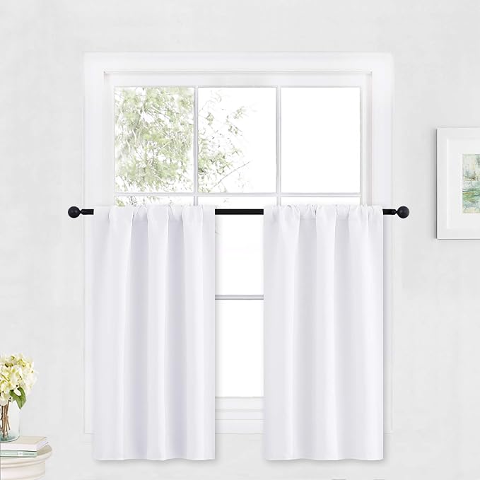 RYB HOME Cafe Curtains 30 inch Length, Short Window Curtain Tiers | Light UV Heat Blocking,Energy Saving,Privacy Protection,For Basement Bathroom Kitchen Window,W29 x L30,Pure White,2 Panels by RYBHOME