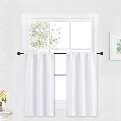 RYB HOME Cafe Curtains 30 inch Length, Short Window Curtain Tiers | Light UV Heat Blocking,Energy Saving,Privacy Protection,For Basement Bathroom Kitchen Window,W29 x L30,Pure White,2 Panels by RYBHOME