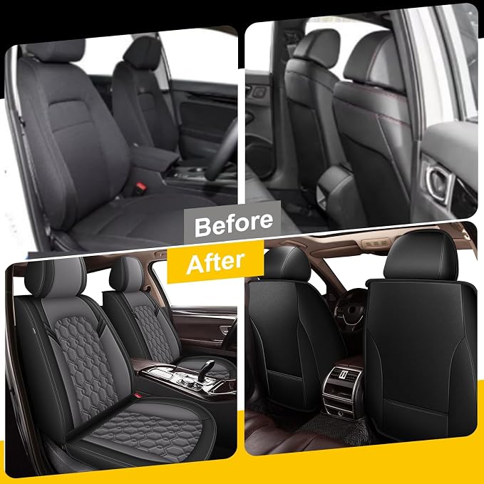 Front Seat Covers for Toyota Land Cruiser 2007-2026 2027 Faux Leather | Waterproof Breathable Scratch Resistant 360° Wrap Airbag Compatible Easy Clean (2 Seats,Black & Grey ) - Image 5