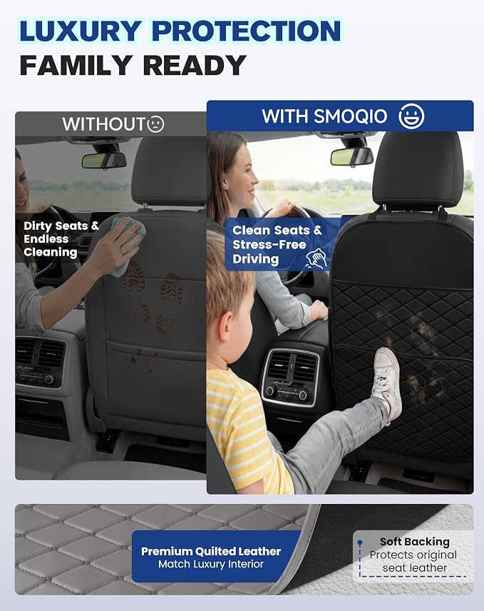 Seat Back Protectors for Kids, Car Kick Mats for Front Seats (Gray) | With Large Pocket Organizer, Waterproof, Protects Against Dirt, Scuffs & Scratches, Fits Most Vehicles, 2PCS - Image 2
