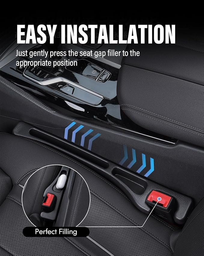 Car Seat Gap Filler, 2 Pack No-Drop Seat Side Gap Seam Filler Organizer with Phone Holder, Universal Fit Fill The Gap Between Seat and Console, Perfect for Car SUV Truck Black - Image 5