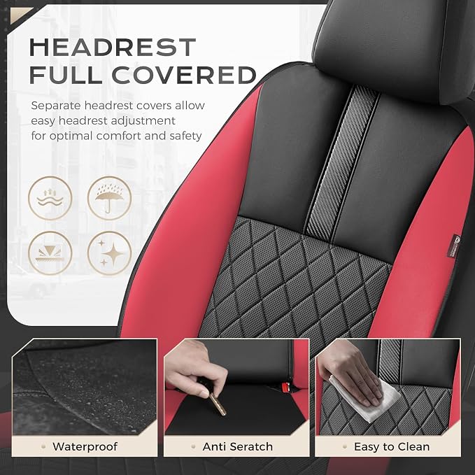 Coverado Car Seat Covers Front Pair, Automotive Leather Seat Covers for Car，Universal Fit Front Back Seat Cover, Non-Slip Waterproof Breathable Car Seat Protector - Image 4