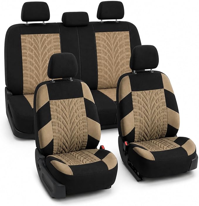 FH Group Car Seat Covers Full Set Premium Cloth - Universal Fit, Automotive, Low Back Front Washable Seat Covers, Airbag Compatible, Split Bench Rear Seat for SUV, Sedan Beige by FHGroup