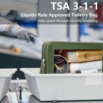 Clear Makeup Bags, TSA Approved Toiletry Bag with Zipper, Travel Makeup Organizer Fit Carry-on Travel Essentials,Small Cosmetic Bags Pouch for Women Men (Clear-Vintage Green) - Image 3