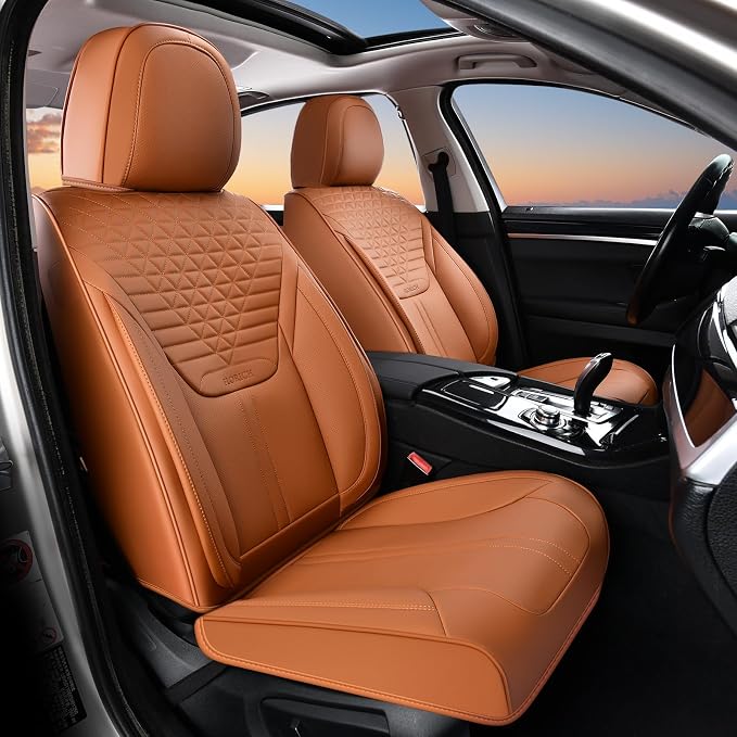 Car Seat Covers for Front Seats, Universal Seat Cushion 2 Seats, Car Seat Protector Waterproof, Premium Leather Automotive Seat Covers for Most Cars, Sedans, SUVs, and Trucks-Brown - Image 9