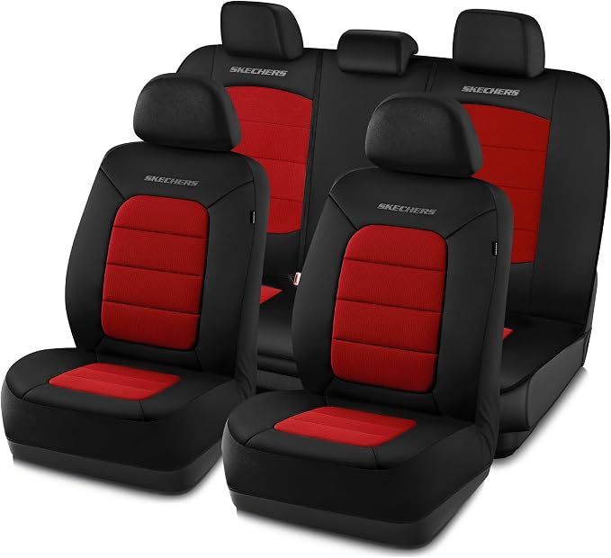 Skechers Memory Foam Seat Covers,Thick Cool Touch Fabric Car Seat Covers,Car Seat Cover Full Set,Airbag Compatible,Automotive Comfort Protection for Most Cars,Vans,Trucks,SUV,Red by Unknown
