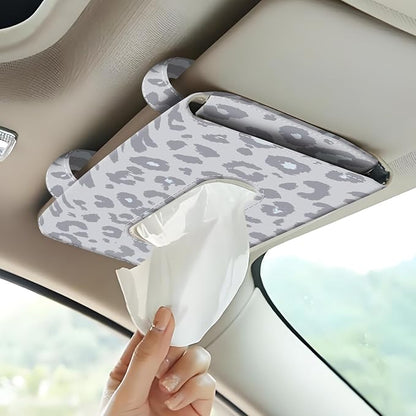 Car Tissue Holder, Cute Sun Visor Napkin Holder Backseat Tissue Case, PU Leather Tissue Box, Funny Car Accessories for Women Men Grey Cute Leopard - Image 6